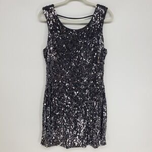 Express Sequin Mini Dress Women L Gray Deep Scoop Back Bodycon Cocktail Party